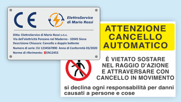 Stampa on-line Targhette CE per cancelli e porte